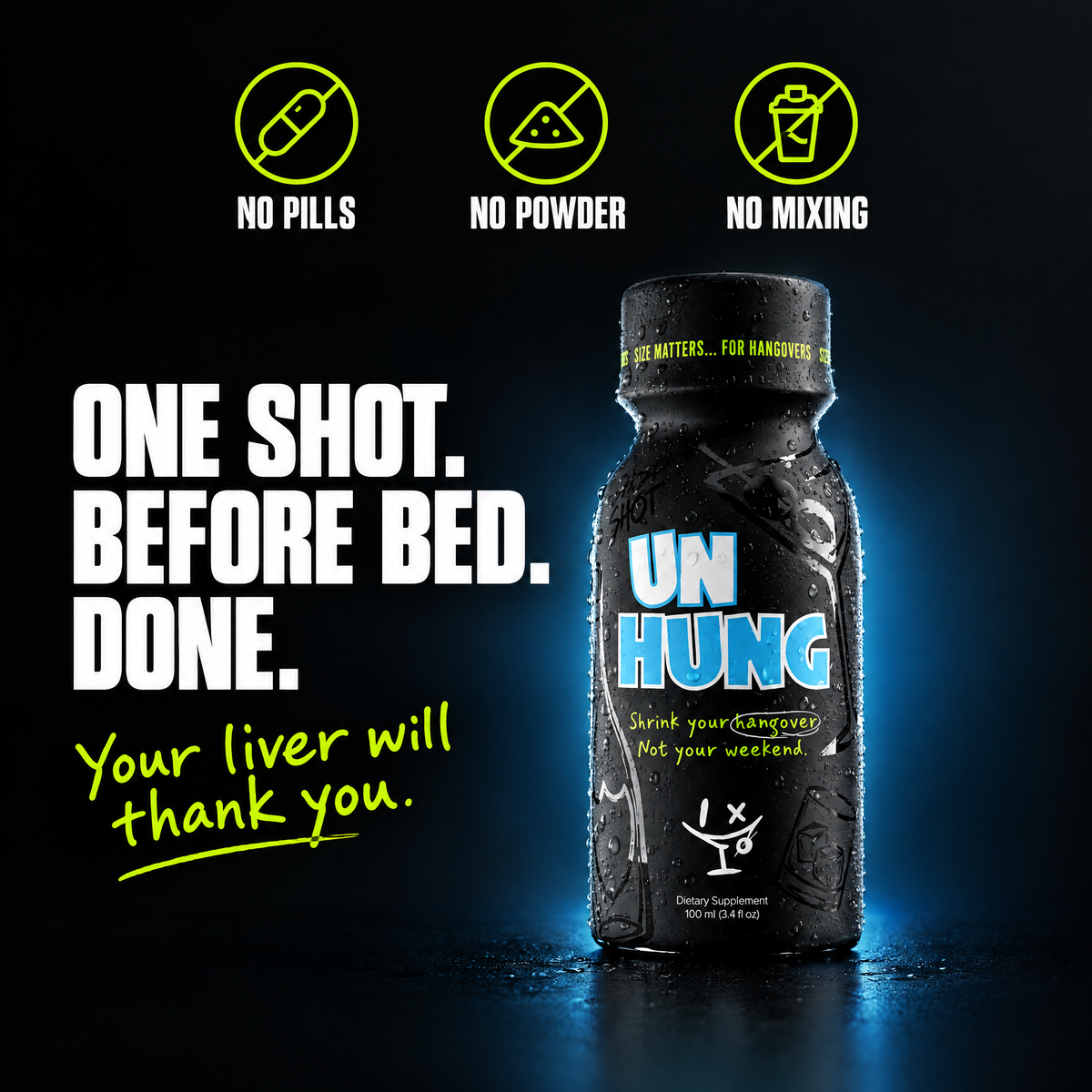 One shot. Before bed. Done. No pills, no powder, no mixing.
